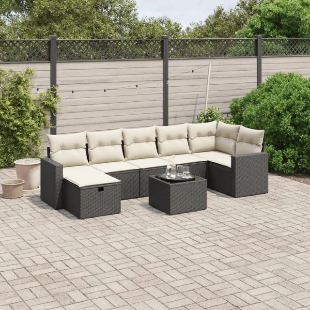 vidaXL 8-delige Loungeset met kussens poly rattan zwart, foto 2