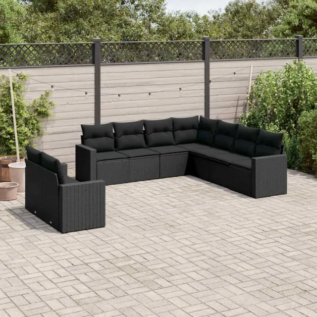 vidaXL 9-delige Loungeset met kussens poly rattan zwart, foto 2
