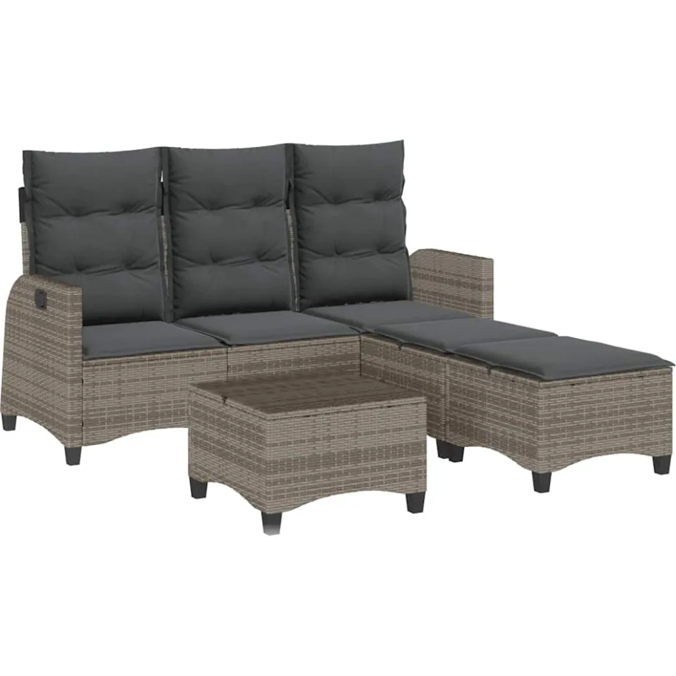 vidaXL 3-delige Tuinbankstel met kussens L-vormig poly rattan grijs, foto 4