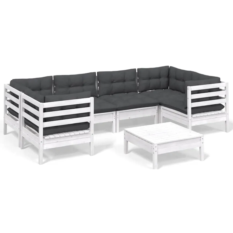 vidaXL 7-delige Loungeset met kussens grenenhout wit, foto 3