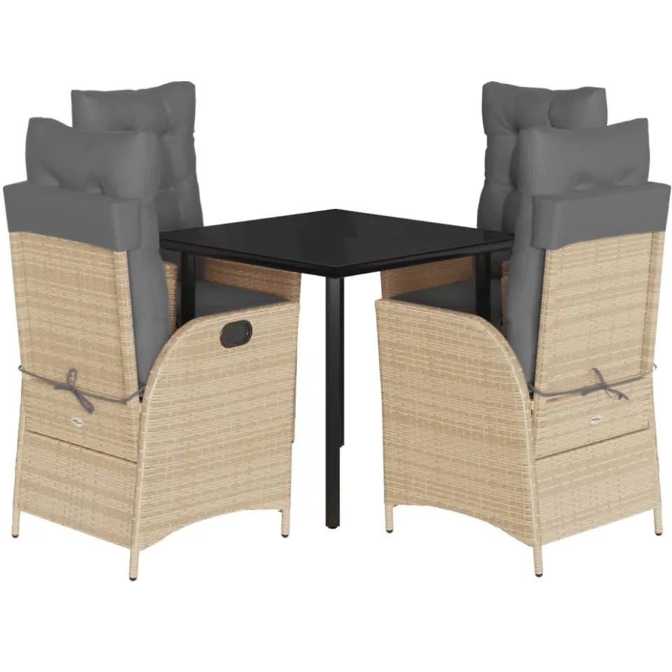 vidaXL 5-delige Tuinset met kussens poly rattan gemengd beige