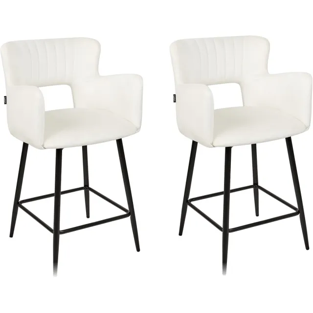 Beliani SANILAC - Barkruk set van 2 - Wit - Fluweel
