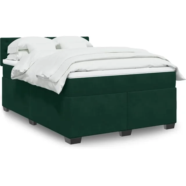 vidaXL Boxspring met matras fluweel donkergroen 140x190 cm groen