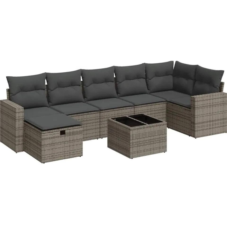 vidaXL 8-delige Loungeset met kussens poly rattan grijs, foto 3