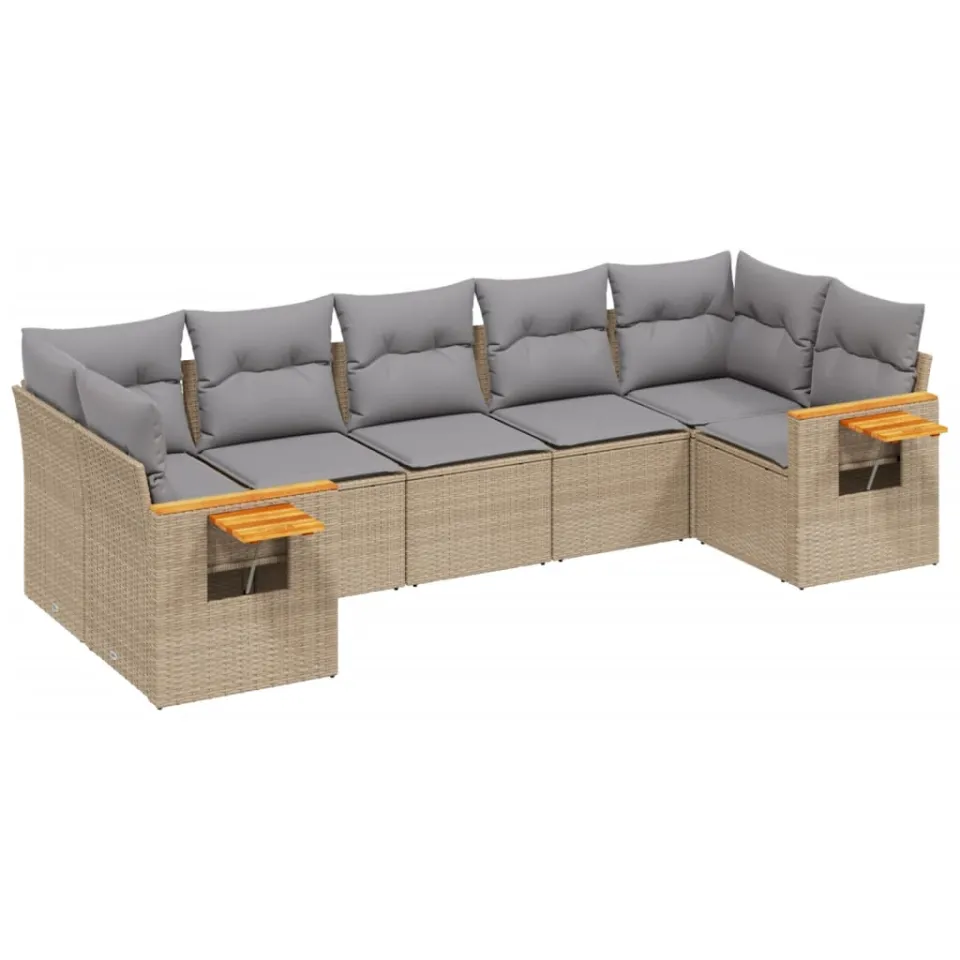vidaXL 7-delige Loungeset met kussens poly rattan beige, foto 3