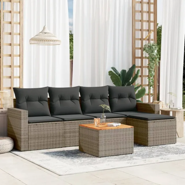 vidaXL 6-delige Loungeset met kussens poly rattan grijs, foto 2