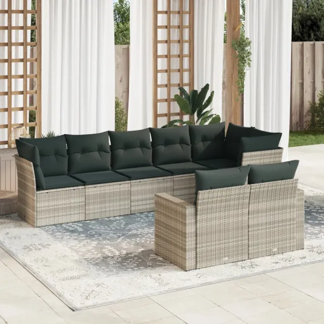 vidaXL 8-delige Loungeset met kussens poly rattan lichtgrijs grijs, foto 2