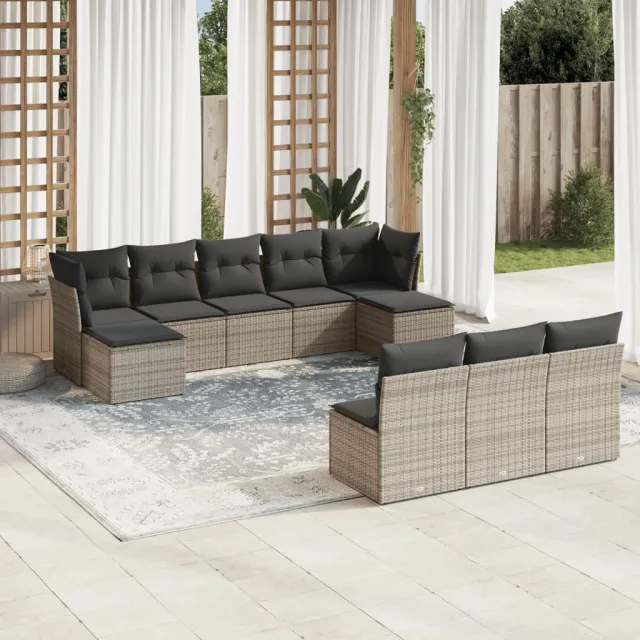 vidaXL 10-delige Loungeset met kussens poly rattan grijs, foto 2