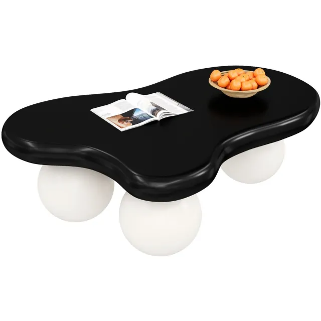 Merax Wolkvormige Salontafel - 95 x 62,5 x 32 cm - Ledverlichting met 16 Kleuren - Afgeronde Vorm - Zwart en Wit