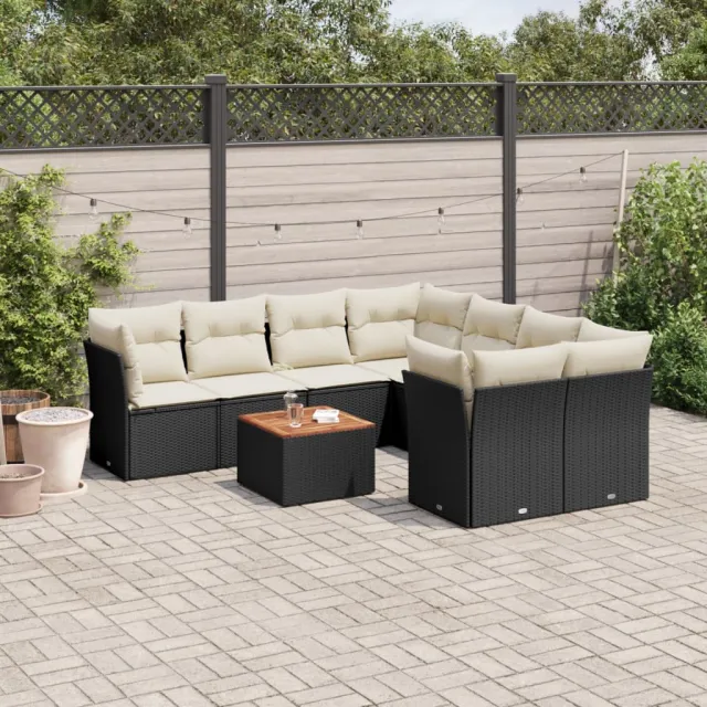vidaXL 9-delige Loungeset met kussens poly rattan zwart, foto 2