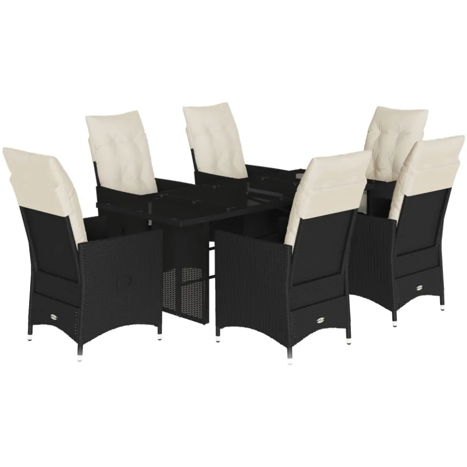 vidaXL 7-delige Tuinset met kussens poly rattan zwart, foto 3