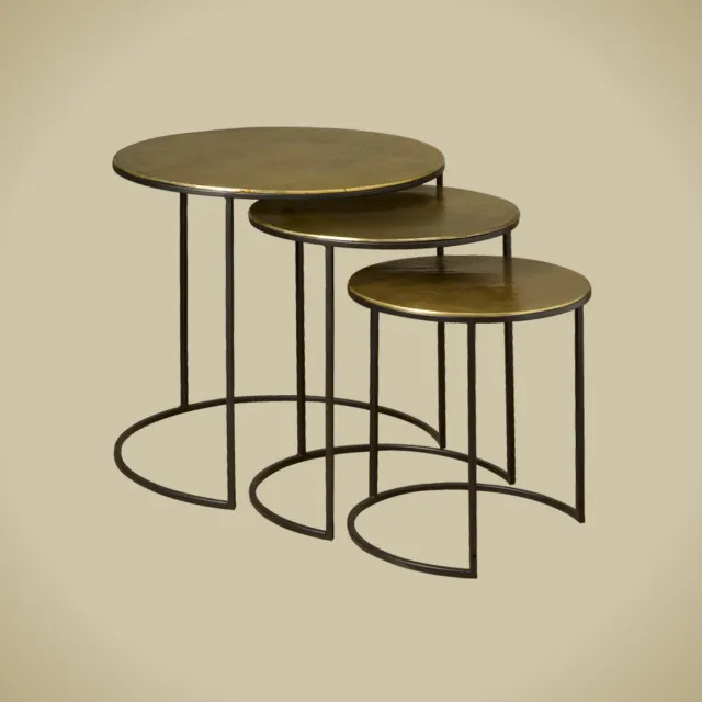 Renew Iron side round table w alu top - set of 3 Brass antique