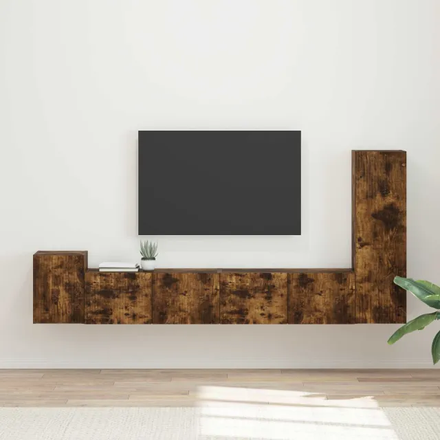 vidaXL Tv-meubelset 3 st Gerookt eiken Bewerkt hout Bruin