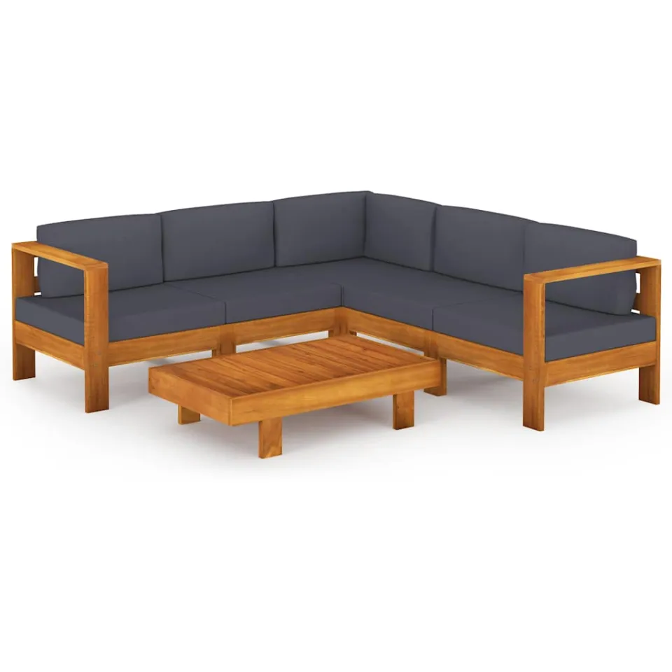 vidaXL 6-delige Loungeset met donkergrijze kussens acaciahout grijs, foto 3