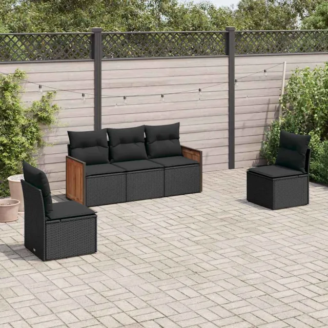 vidaXL 5-delige Loungeset met kussens poly rattan zwart, foto 2