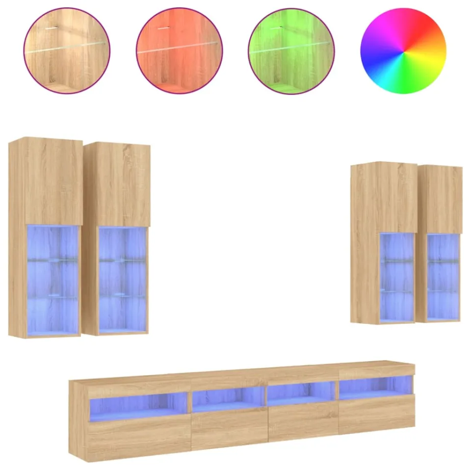 vidaXL 7-delige Tv-wandmeubelset met LED-verlichting sonoma eikenkleur, foto 4