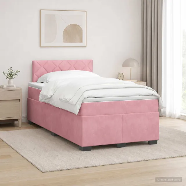 vidaXL Boxspring Bed met Matras en LED Roze 120 x 200 cm fluweel