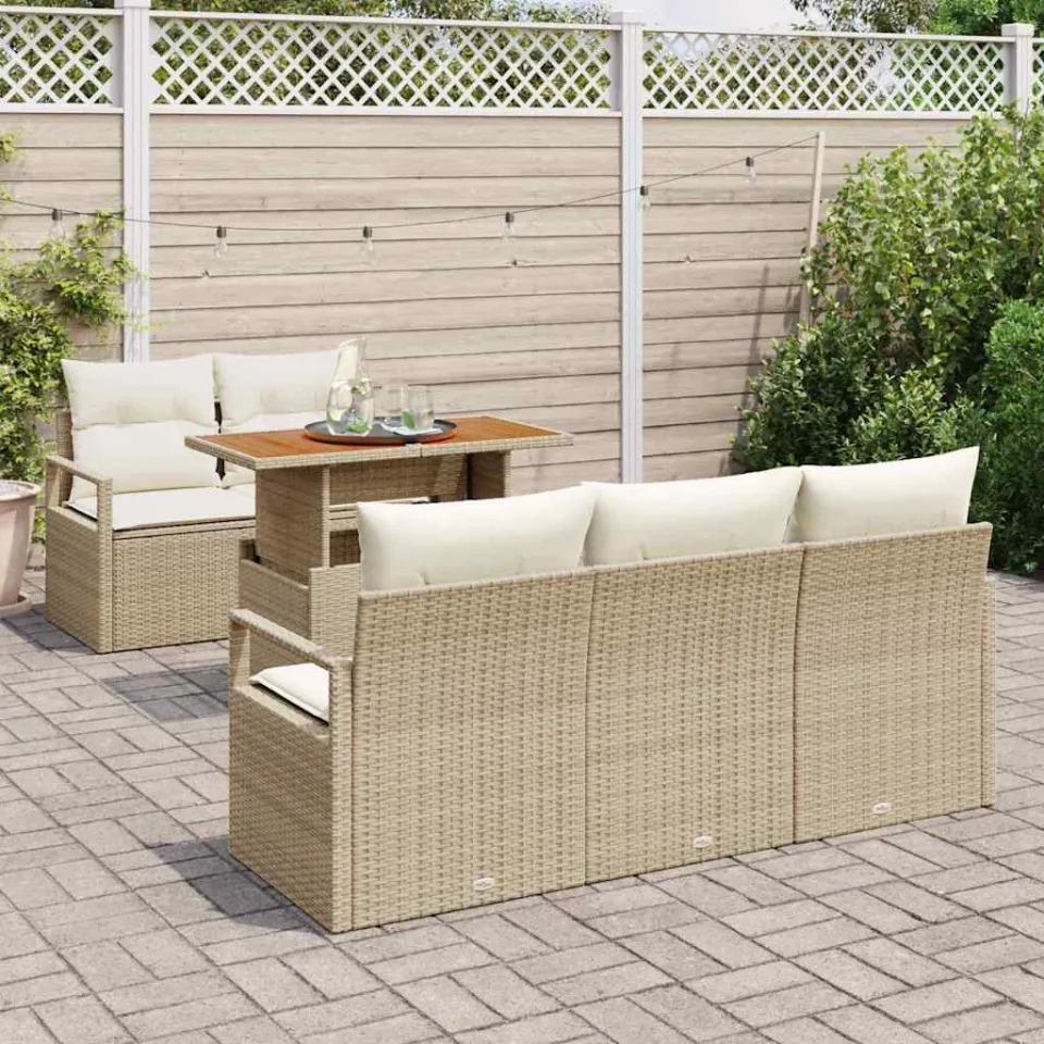 vidaXL Tuin Sofa Set 6 st Beige Poly riet