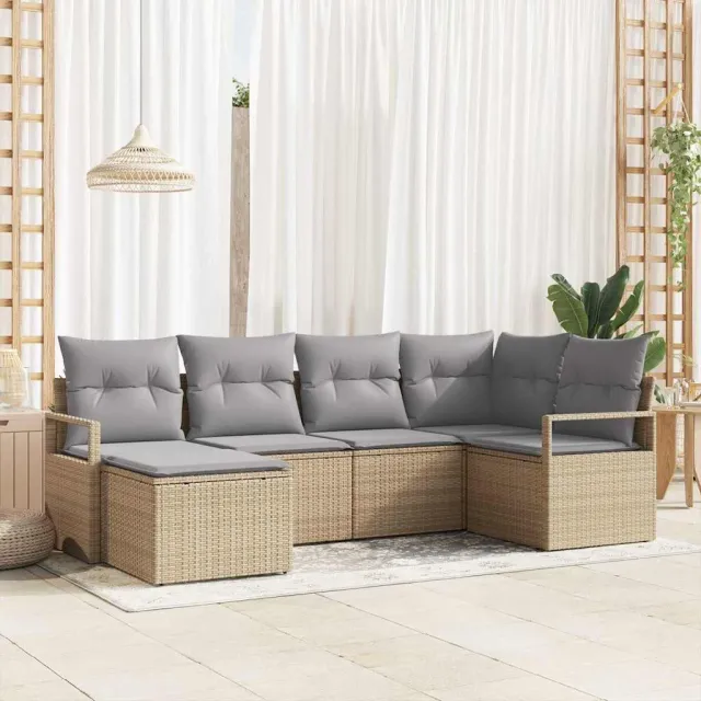 vidaXL Bankstel 6 st Beige poly rattan