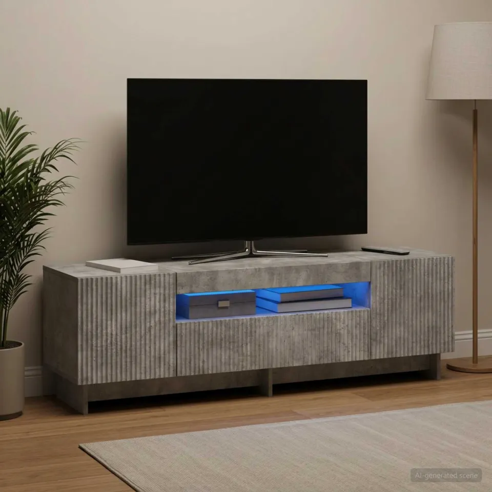 vidaXL LED tv-meubel EDE 153 x 35 x 43 cm Betongrijs Bewerkt hout grijs, foto 4