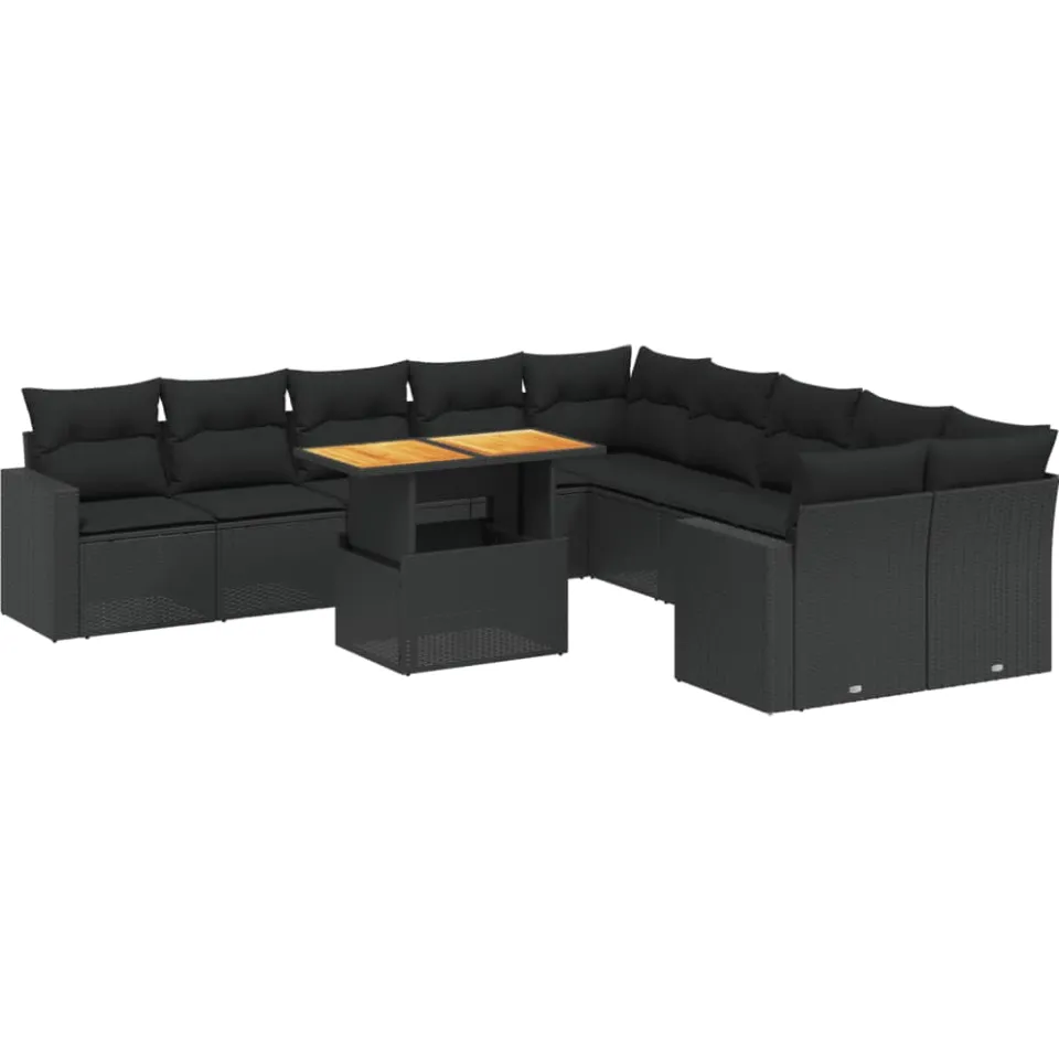 vidaXL 11-delige Loungeset met kussens poly rattan zwart