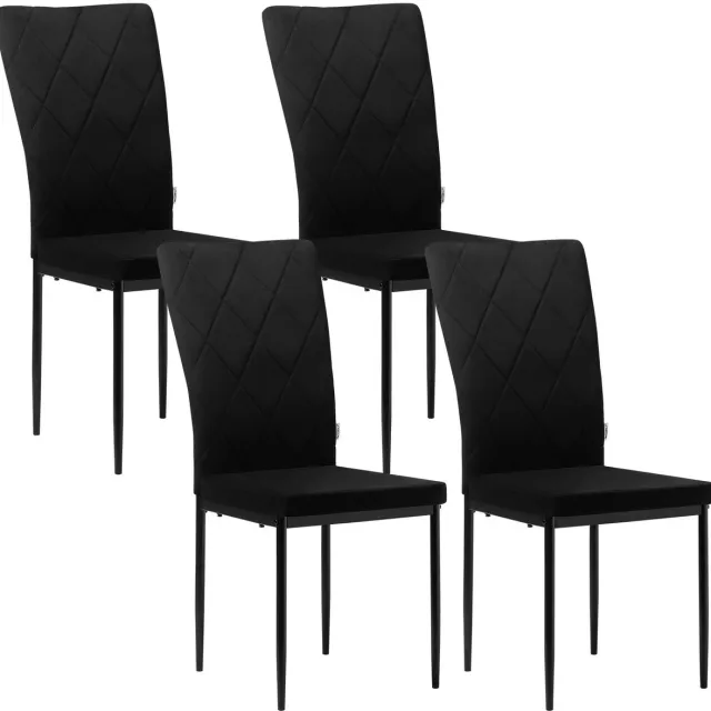 Cozy Cottage® Set van 4 Keukenstoelen - Eetkamerstoelen met Hoge Rugleuning - Gestoffeerde Stoelen met Metalen Poten - Voor Eetkamer, Woonkamer & Keuken - Velvet Stoelen - 4 stuks - Zwart