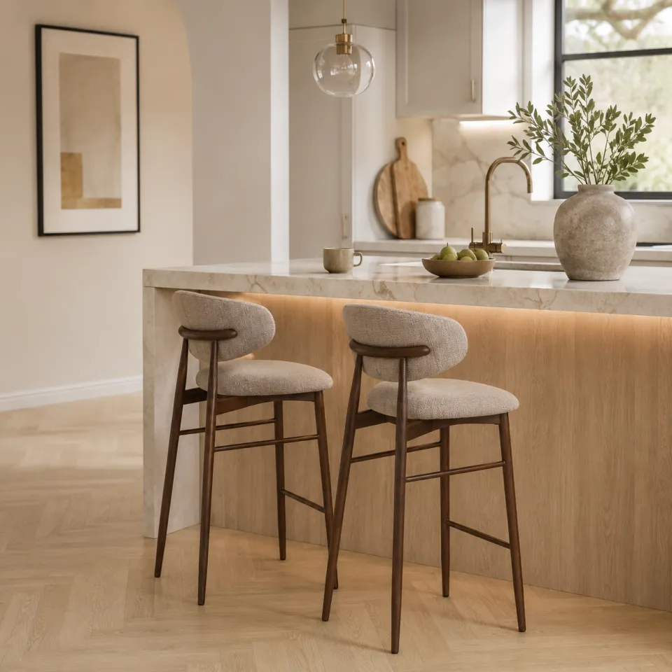 Nolon Jolien Barkruk 65 cm taupe mixed - walnoten onderstel, foto 2