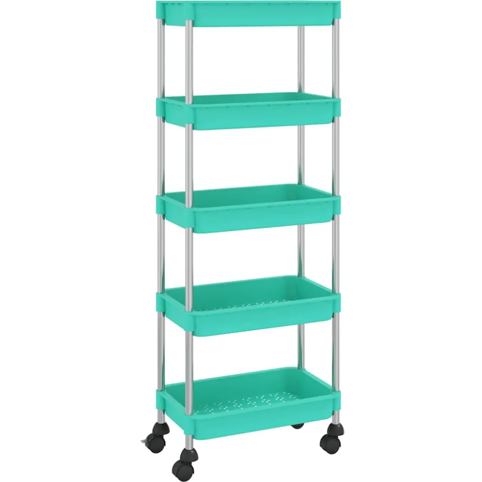 vidaXL Keukentrolley 5-laags 42x29x128 cm ijzer en ABS turquoise, foto 3