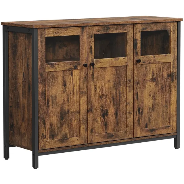 uJOY Dressoir kast - Ruime opbergmogelijkheden - Verborgen opbergruimte - Verstelbare voetjes - Bruin / zwart - Metalen frame