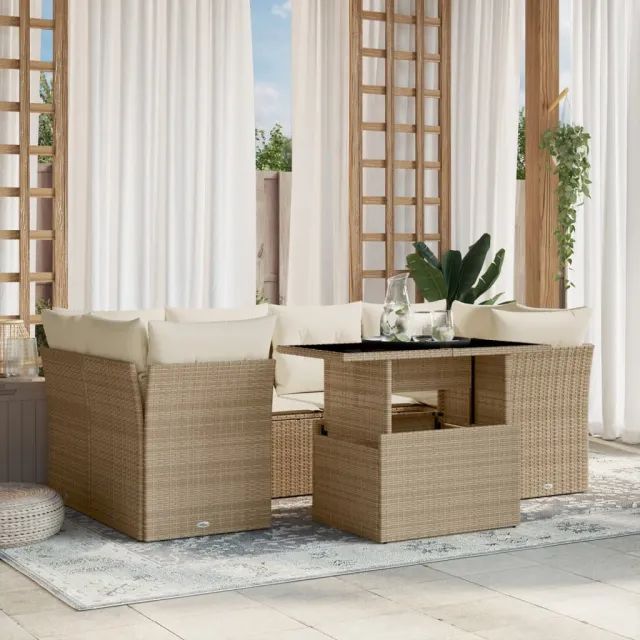 vidaXL 7-delige Loungeset met kussens poly rattan beige, foto 2