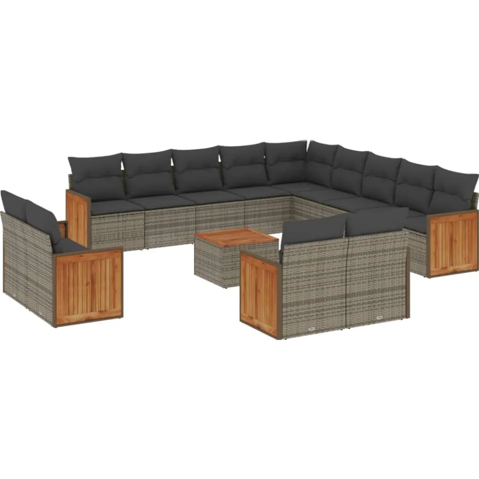 vidaXL 14-delige Loungeset met kussens poly rattan grijs, foto 3