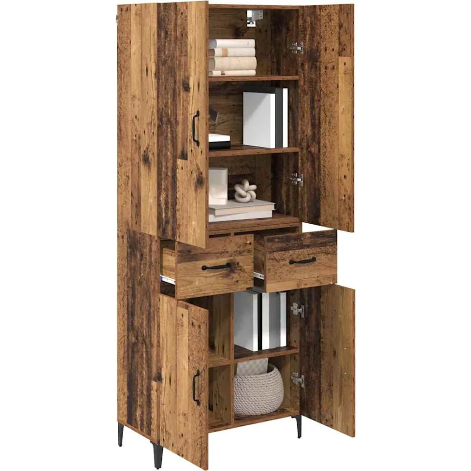 vidaXL Highboard Oud Hout 69,5 x 34 x 180 cm Bewerkt hout Bruin
