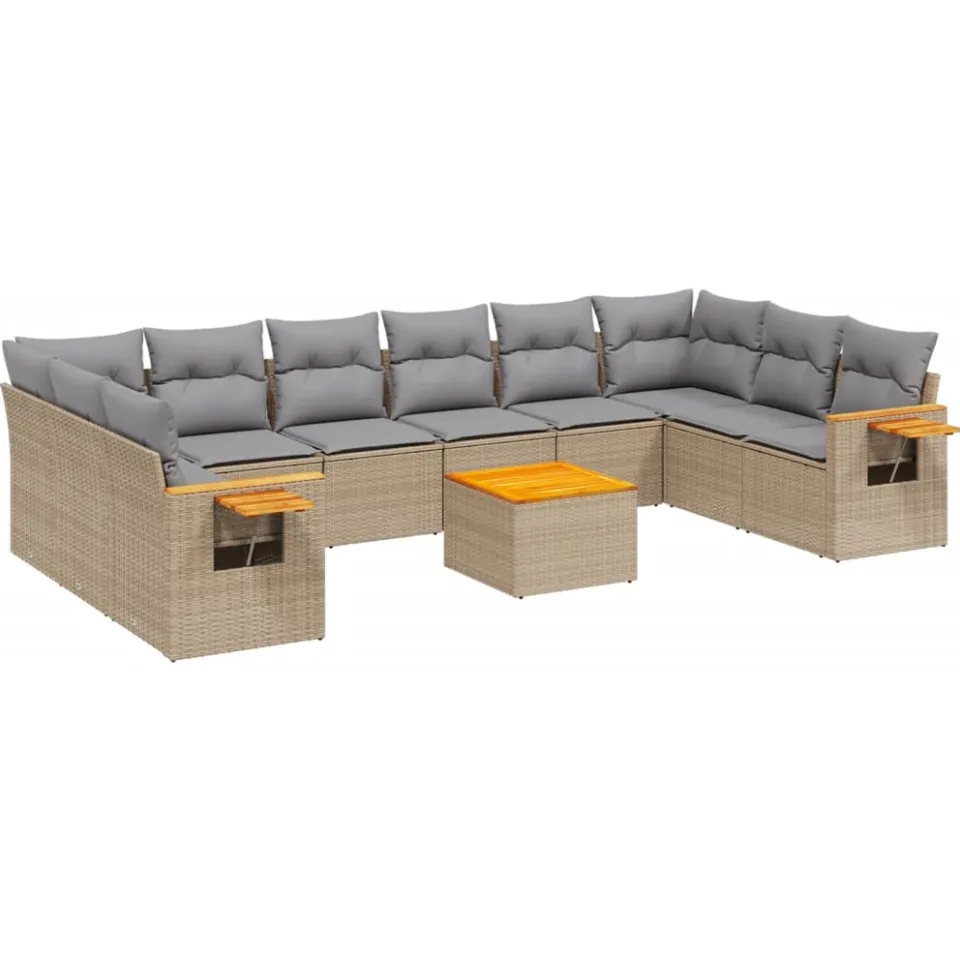 vidaXL 11-delige Tuinset met kussens poly rattan beige, foto 3