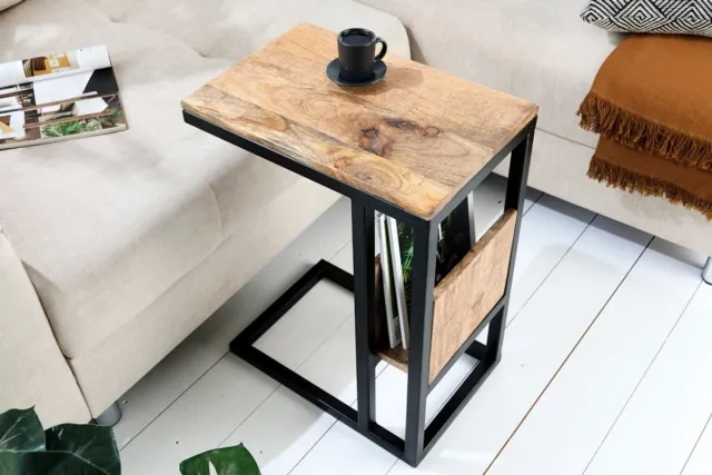 Invicta Interior industrieele laptoptafel CONCIERGE 60 cm mangohouten bijzettafel met plank - 42578 Zie omschrijving