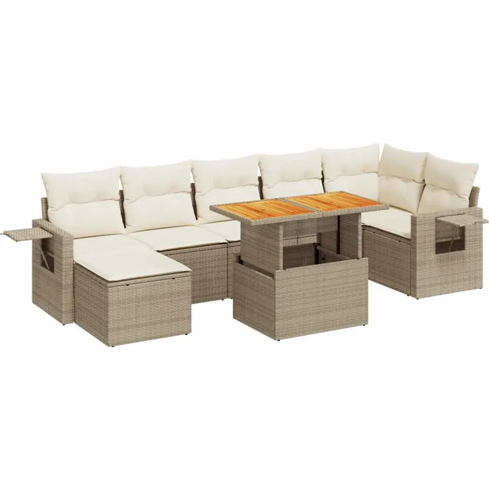 vidaXL 8-delige Loungeset met kussens poly rattan beige, foto 3