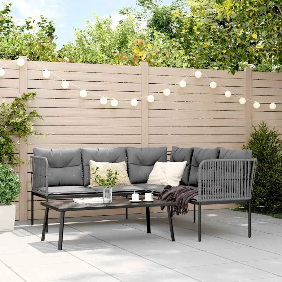 vidaXL Loungeset met kussens staal en textileen zwart, foto 3
