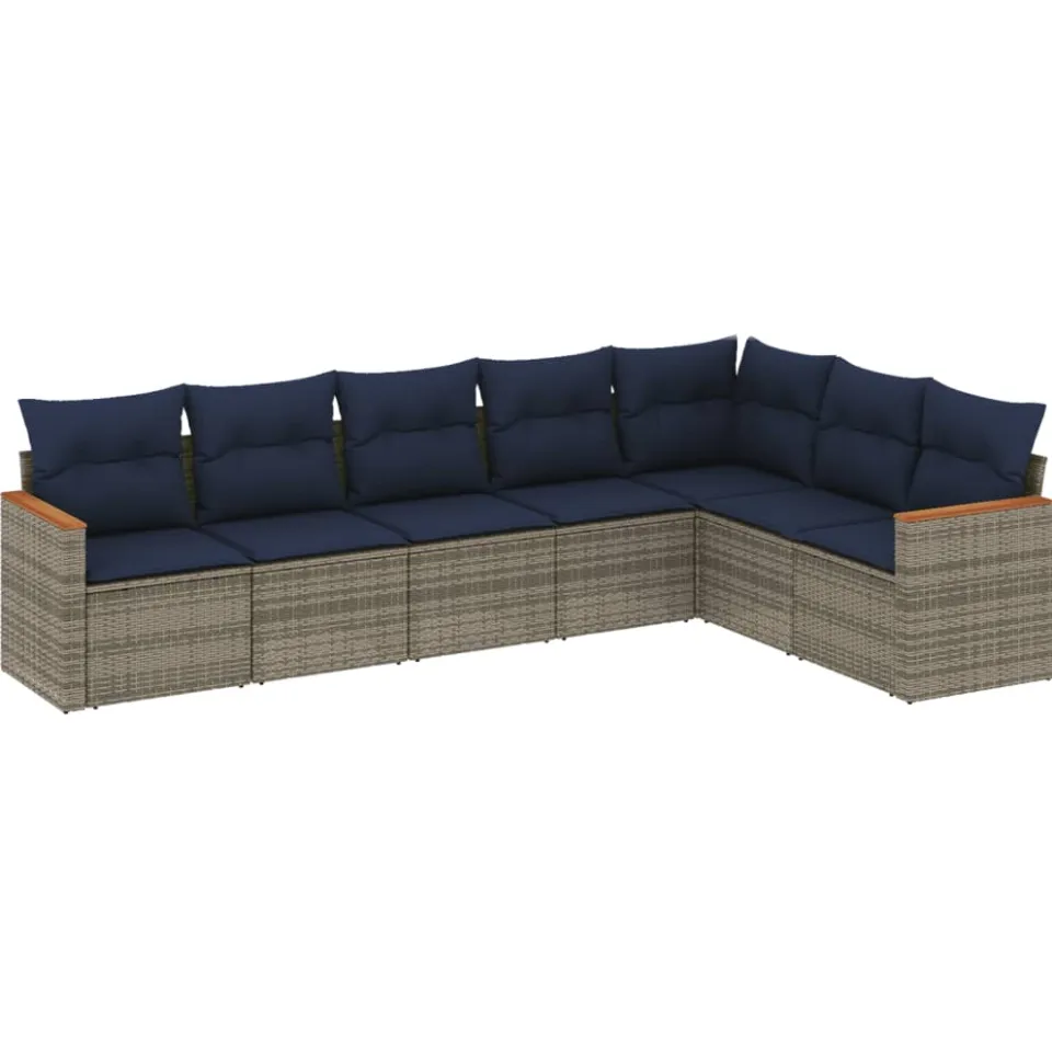 vidaXL 7-delige tuinbankset met kussens, grijs polyrotan, foto 3