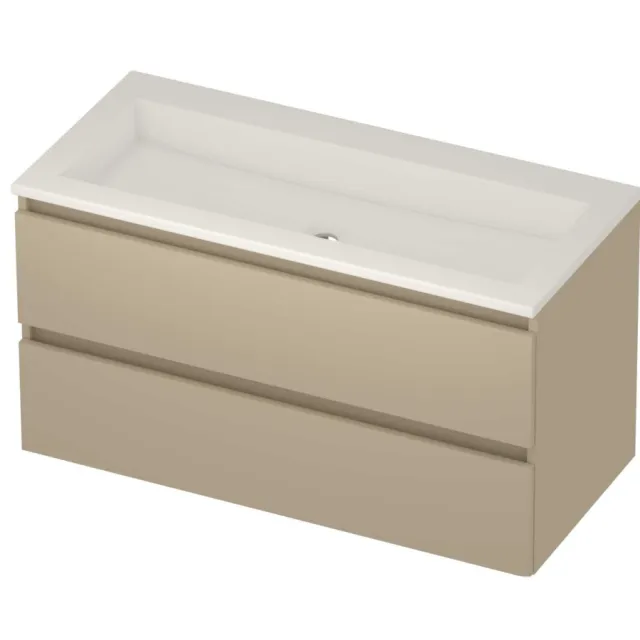 Basic-Line Aura 46 Badmeubelset Acryl Zonder Kraangat Greeploos 100x46x54 cm Mat Beige Glans Wit