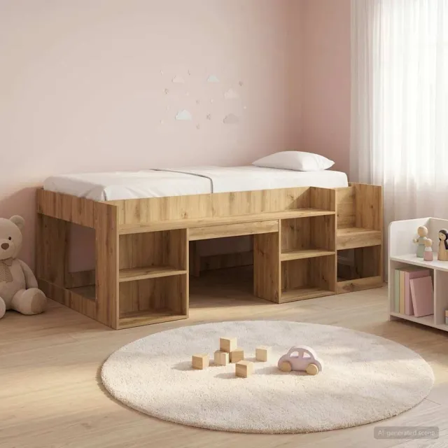vidaXL Jeugd bedframe met opbergruimte Artisanaal eiken 80 x 200 cm Bruin