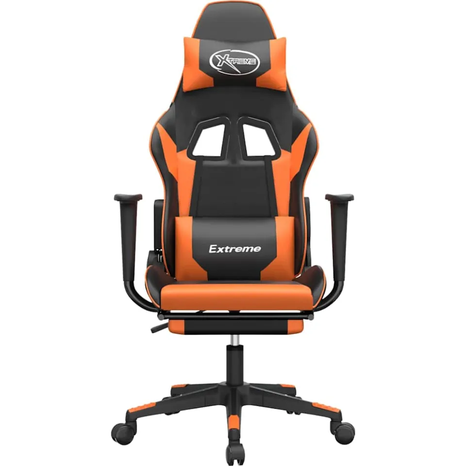 vidaXL Massage gamestoel met voetensteun kunstleer zwart en oranje