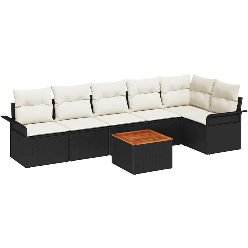 vidaXL Tuinbankenset 7 st Zwart poly rattan