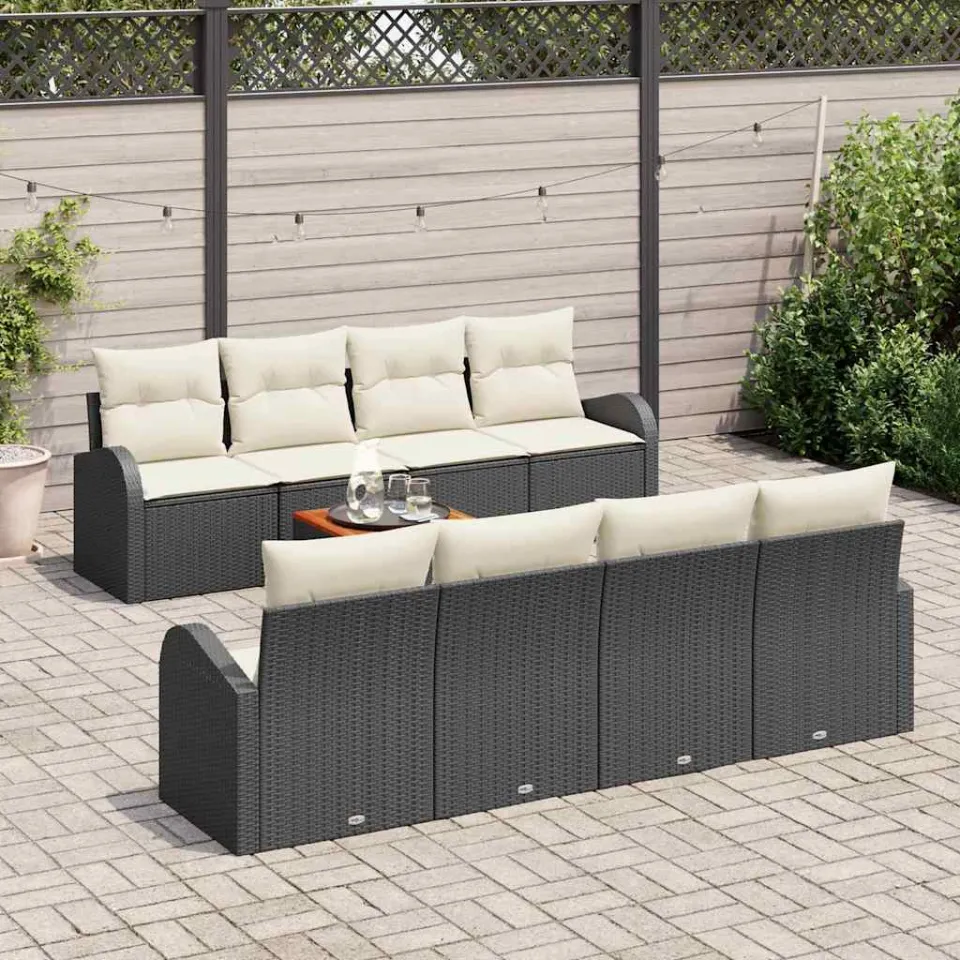 vidaXL Tuinbankenset 9 st Zwart poly rattan, foto 3