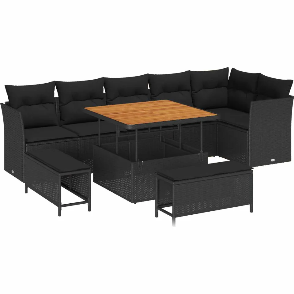 vidaXL Tuinbankenset 9 st Zwart poly rattan