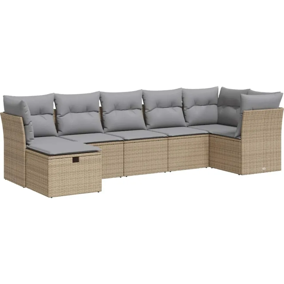 vidaXL 7-delige Loungeset met kussens poly rattan beige, foto 3