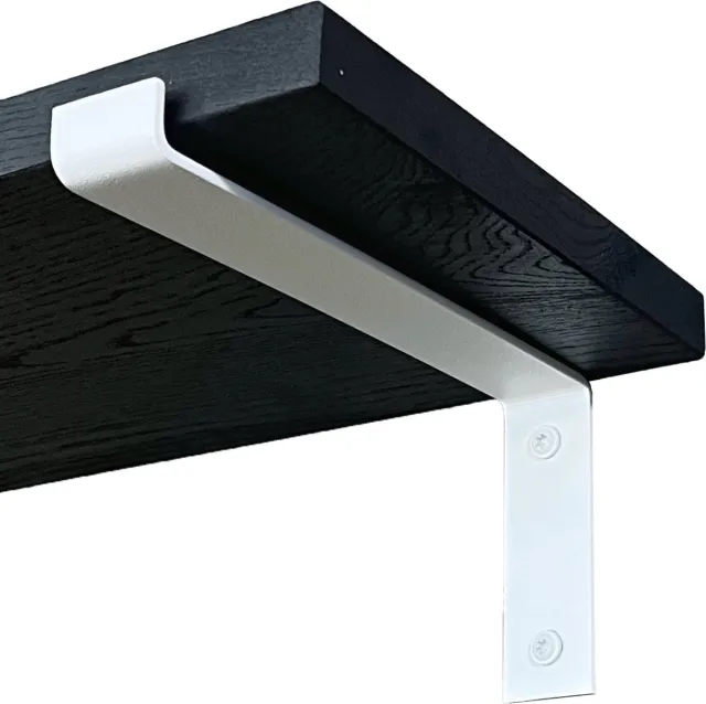 GoudmetHout Wandplank Industrieel - 220 x 25 cm Muurplank - Zwart Eiken Hout - Decoratie Wandrek & Boekenrek - Hangplank Keuken - Wall Shelf + 2 Mat Witte Plankdragers van Staal Zwart - Mat wit - 25 cm