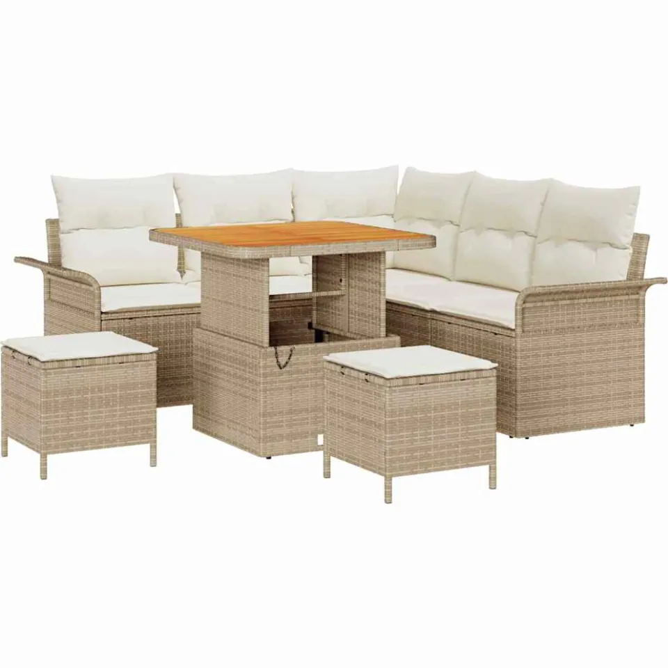 vidaXL Tuinbankenset 8 st Beige poly rattan