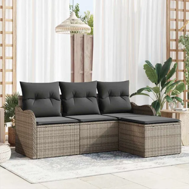 vidaXL Tuin Sofa Set 4 st Grijs poly rattan, foto 2