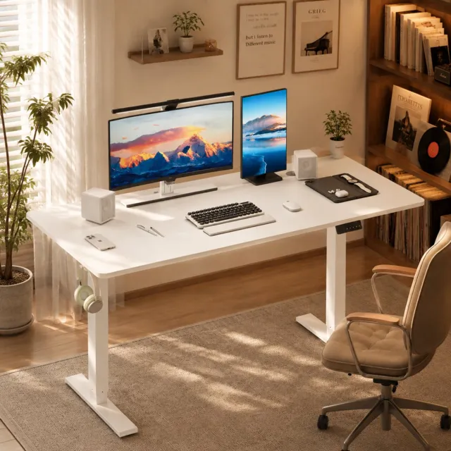 HOMAVO Elektrisch Verstelbaar Bureau 60×140cm- Zit-Sta Bureau met Geheugenfunctie - Anti-Botsingssysteem - Stil Elektrisch Liftsysteem - Hoogte 70-117 cm - Draagvermogen 70 kg Wit