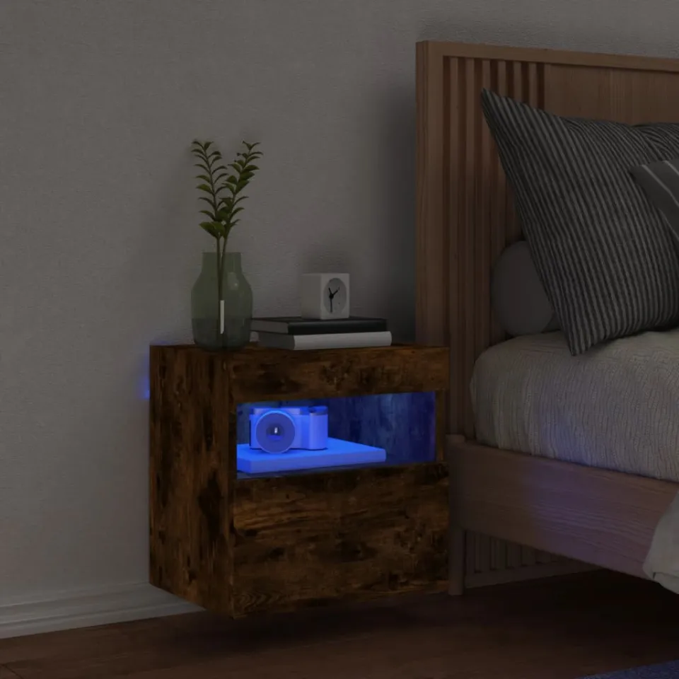 vidaXL Tv-wandmeubel met LED-verlichting 40x30x40 cm gerookt eiken, foto 3