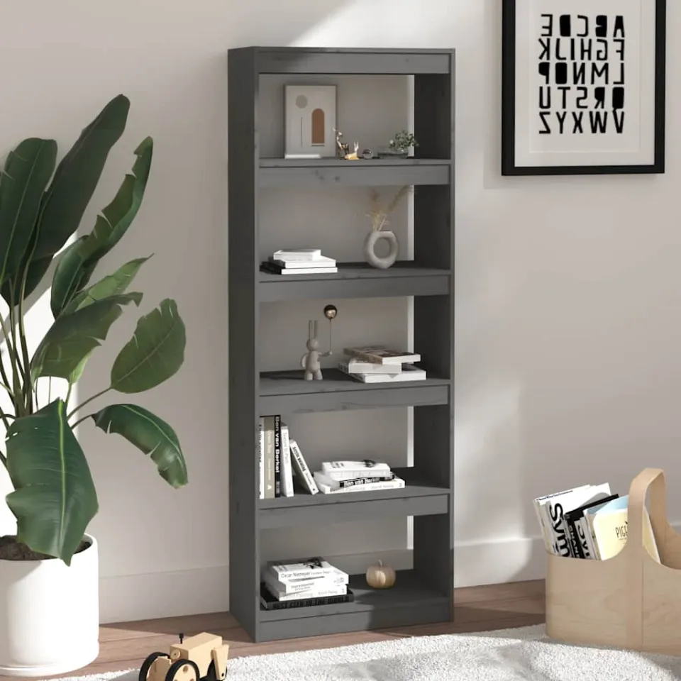 vidaXL Boekenkast/kamerscherm 60x30x167,5 cm massief grenenhout grijs, foto 2